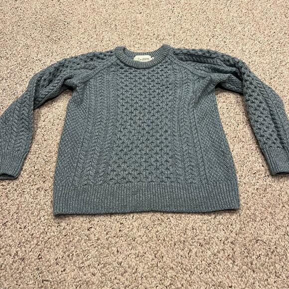 Original Aran Co 100% Wool Cable Knit Chunky Sweater Sz M Blue - Picture 1 of 6